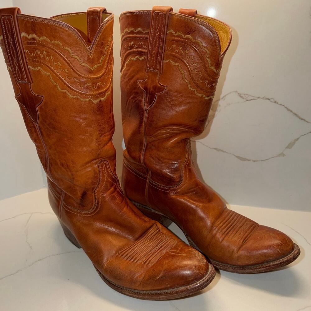 $995 LUCCHESE Devin Handmade Classics Brown Leather Western Rodeo Boots 9.5 EE